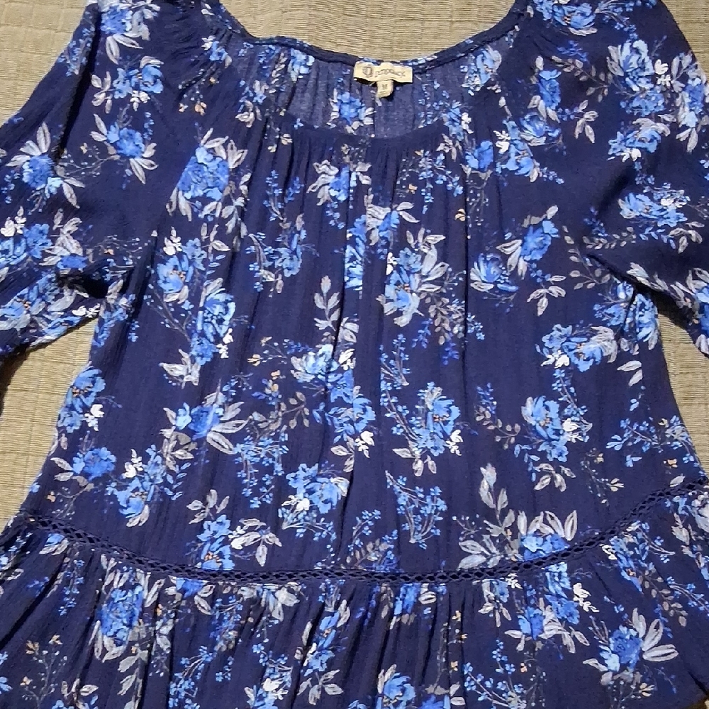 Democracy Navy and Light Blue Floral Blouse